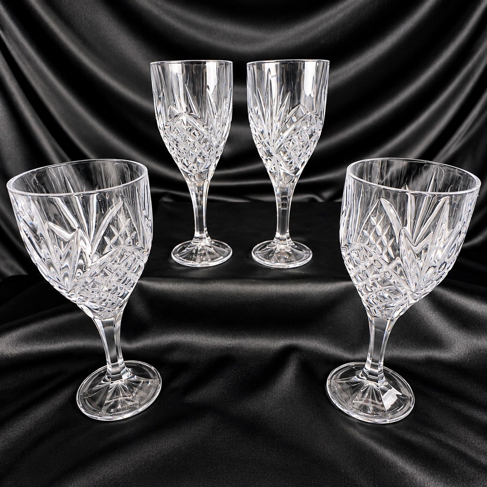 Godinger Dublin Shannon Crystal Water Wine Glasses Set of 4 Faceted Stem 8 Inch